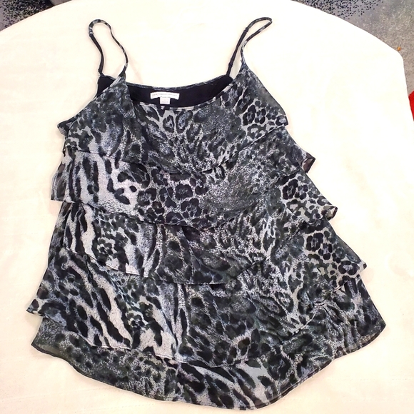 New York & Co Women's Top w/Adjustable Straps Black & Gray Cheetah Print Lg EUC - Picture 1 of 5